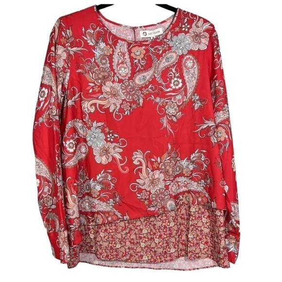 NWT Just Olivia Long Sleeved‎ Mixed Print Paisley Floral Tunic Top Size Medium - Picture 1 of 8